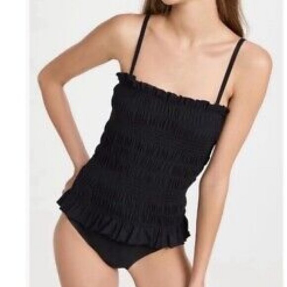 NWT! Tory Burch Black Costa Smocked Bandeau One Piece Swimsuit NEW! - Picture 1 of 5